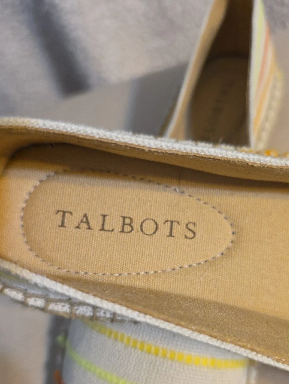 Talbots White Canvas Espadrilles with Orange & Yellow Stripes